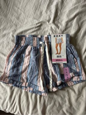 Roxy Women's Striped Pull-On Shorts in Blue and Pink